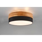 Lampa sufitowa Seasons 3-punktowa w kolorze naturalnym i czarnym, okrągła, z drewnianym obrzeżem i czarnym materiałem, z białym kloszem. Zawieszona na suficie, prezentuje nowoczesny design.