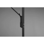 Czarna lampa podłogowa Brantford z dwoma punktami świetlnymi. Zbliżenie na mocowanie i elementy regulacyjne. Prosty, minimalistyczny design z metalowym wykończeniem. Idealna do nowoczesnych wnętrz.