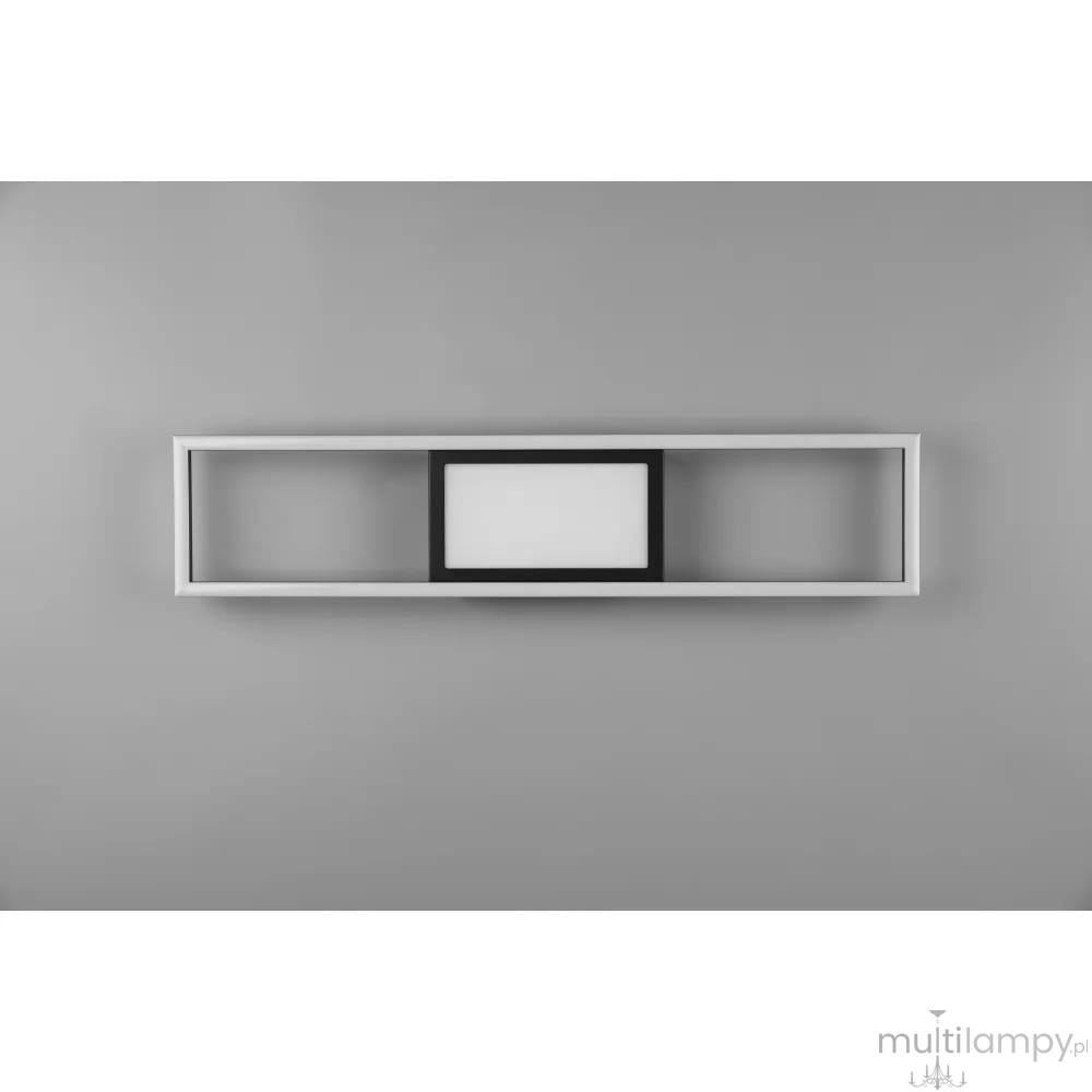 Czarna lampa sufitowa Rigido LED z pilotem, w kształcie prostokątnej ramy. Centralny panel z białym kloszem otoczony jest czarną ramą, montowana na ścianie. Produkt na jednolitym tle, z widocznym detalem designu.