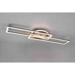 Lampa sufitowa Twister LED w kolorze niklowym z pilotem, o nowoczesnym, geometrycznym kształcie. Widziana z góry, z dwoma prostokątnymi ramkami, emitującymi ciepłe światło. Montaż na suficie, elegancki design, idealna do nowoczesnych wnętrz.