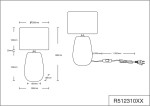 Lampa stołowa Kiran 1-punktowa w kolorze szarym i beżowym, o kształcie stożkowym, z prostokątnym kloszem. Wysokość 380 mm, średnica podstawy 260 mm. Wyposażona w kabel o długości 1200 mm z włącznikiem.