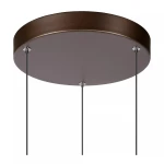 Brązowa lampa wisząca Margary LED z trzema punktami świetlnymi. Okrągła podsufitka z matowym wykończeniem, zawieszona na dwóch cienkich czarnych linkach. Idealna do nowoczesnych wnętrz, zapewnia eleganckie oświetlenie.