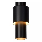 Czarna lampa wisząca Margary LED, pięciopunktowa, z cylindrycznymi kloszami, zamontowana na długim, prostym stelażu. Widoczna struktura matowa, emitująca ciepłe światło z każdej oprawy. Idealna do nowoczesnych wnętrz.