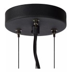 Czarna lampa wisząca Olivia D50 z trzema punktami świetlnymi. Ujęcie z dołu, pokazujące okrągłą, matową podstawę z trzema kabelkami. Widoczne metalowe mocowania. Idealna do nowoczesnych wnętrz.