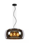 Czarna lampa wisząca Olivia D50 z trzema punktami świetlnymi, o okrągłej, szklanej obudowie w kolorze dymionym. Zawieszona na czarnych przewodach, z okrągłym mocowaniem sufitowym. Idealna do nowoczesnych wnętrz.