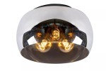 Czarna lampa sufitowa Olivia 3-punktowa z metalowym kloszem w kształcie kopuły. Widać trzy żarówki z widocznymi spiralnymi włóknami, zamontowane na płaskim, okrągłym stelażu. Lampa prezentuje nowoczesny design, idealna do różnych wnętrz.