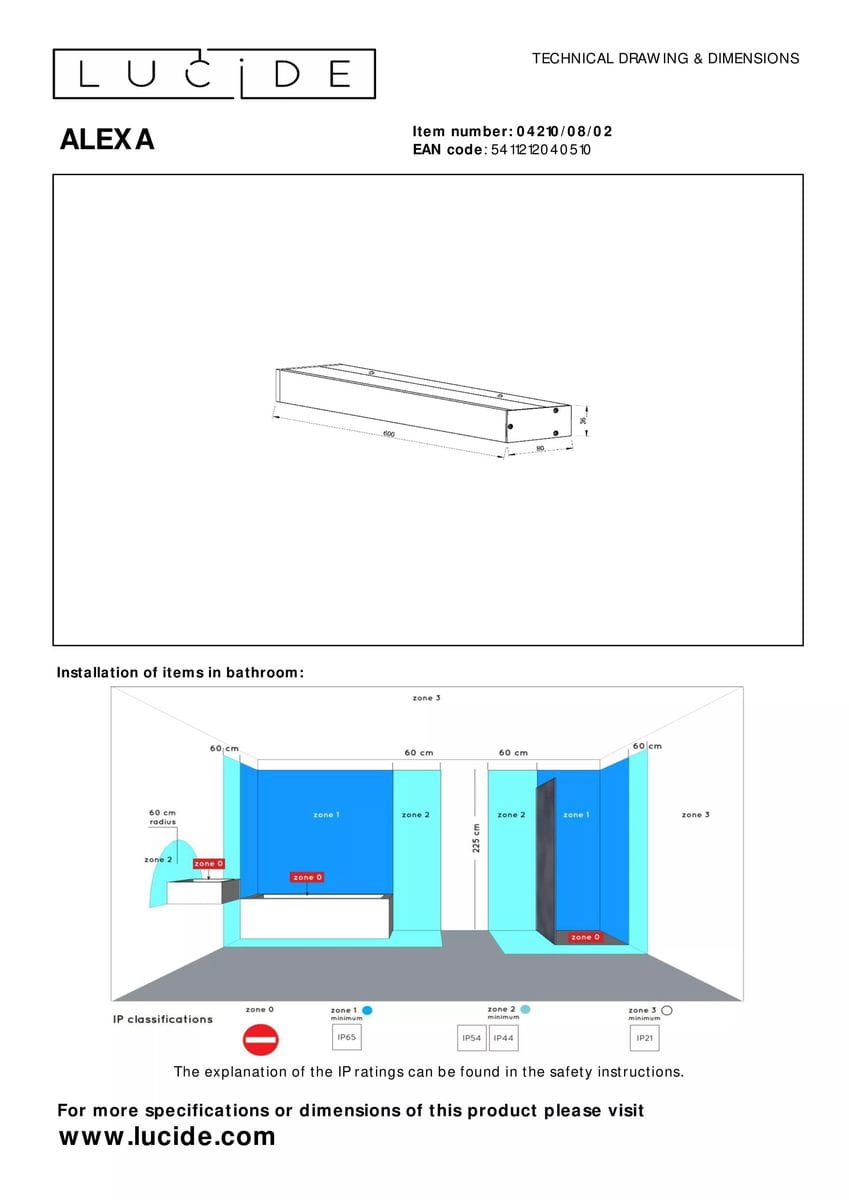 Kinkiet Alexa LED IP44 w matowym złotym/mosiężnym wykończeniu, prostokątny, z montażem na ścianie. Produkt ma wymiary 600 mm x 80 mm, idealny do łazienek, odporny na wilgoć. Widok frontalny, prosty, na białym tle.