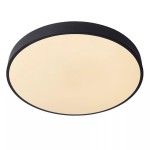 Plafon Unar D50 LED w kolorze czarnym, okrągły, z mlecznym kloszem. Ujęcie z boku, produkt zamontowany na suficie, prezentujący minimalistyczny design i jednolitą powierzchnię. Idealny do nowoczesnych wnętrz.