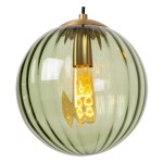 Lampa wisząca Monsaraz 4-punktowa w kolorze czarnym i multikolorowym z przezroczystym, szklanym kloszem w kształcie kuli. Widoczny złoty element mocujący oraz żarówka wewnętrzna, zawieszona na czarnym przewodzie.