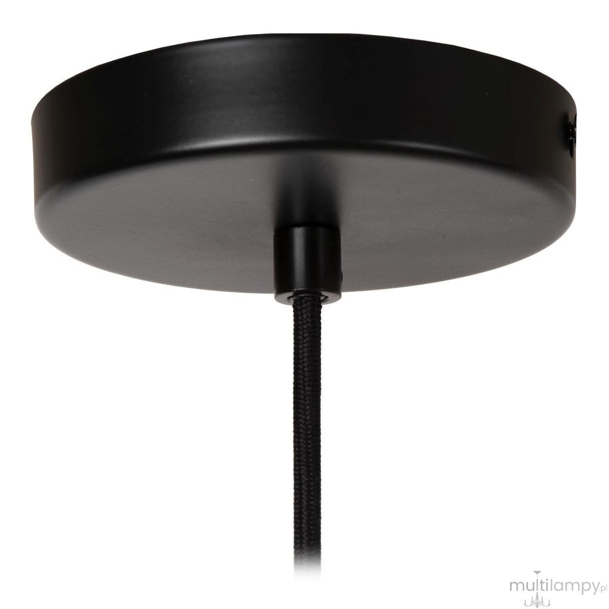 Czarna, okrągła podsufitka lampy wiszącej Monsaraz z jedną oprawą, z widocznym tekstylnym kablem. Gładka, matowa powierzchnia, zamontowana w pozycji wiszącej. Idealna do nowoczesnych wnętrz.