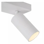 Lampa sufitowa Clubs 2-punktowa w kolorze białym, z cylindrycznymi, żebrowanymi kloszami, zamontowana na prostokątnej podstawie. Klosze skierowane są w dół, emitując ciepłe światło. Produkt w stylu nowoczesnym, idealny do oświetlenia wnętrz.