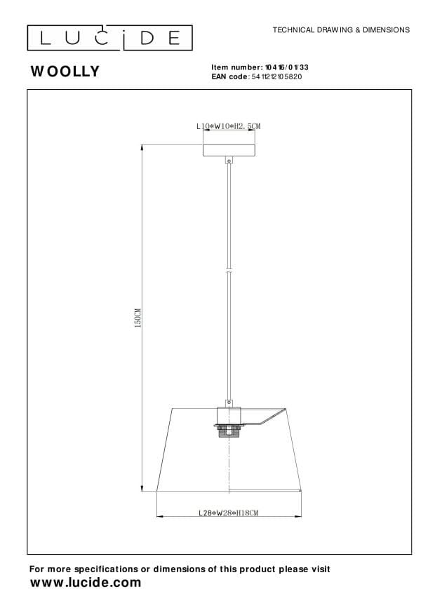 Czarna lampa wisząca Woolly z zielonym akcentem, o prostokątnym kloszu, zawieszona na cienkim przewodzie. Wymiary: 28 cm szerokości, 18 cm wysokości, 150 cm długości zawieszenia. Stojąca, minimalistyczna konstrukcja, idealna do nowoczesnych wnętrz.