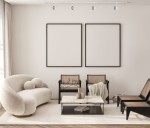 Zestaw szynowy 1,5m Marvi TR Blake w kolorze białym z czterema punktowymi reflektorami GU10, zamontowany na suficie w nowoczesnym wnętrzu. Reflektory kierunkowe, minimalistyczny design, pasujący do różnych aranżacji.