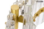 Złota lampa wisząca Saturnus Due LED 1-punktowa, z metalowym mocowaniem i przezroczystymi, teksturowanymi kloszami. Widok z góry, ukazujący szczegóły łączenia oraz estetykę wykonania. Na zdjęciu widoczna jest także linka zabezpieczająca.