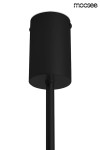 Czarna lampa wisząca 2-punktowa Low, z cylindrycznym kloszem i prostym, długim przewodem. Ujęcie z dołu, ukazujące detal montażowy u góry. Minimalistyczny design, idealna do nowoczesnych wnętrz.