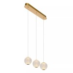 Lampa wisząca Cintra LED 3-punktowa w kolorze złotym z transparentnymi kloszami. Klosze w formie kul z teksturowanej powierzchni, zawieszone na cienkich linkach. Montaż sufitowy na prostokątnej podstawie. Idealna do nowoczesnych wnętrz.