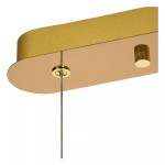 Lampa wisząca Cintra LED 5-punktowa w kolorze złotym i transparentnym. Widoczne elementy to zaokrąglona, złota podsufitka oraz metalowe detale. Kable zawieszenia są widoczne, a całość ma nowoczesny, minimalistyczny design.