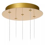 Lampa wisząca Cintra LED 5-punktowa, złota z transparentnym kloszem, o okrągłej podstawie. Posiada pięć zwisających źródeł światła zawieszonych na cienkich, przezroczystych linkach. Idealna do nowoczesnych wnętrz.