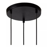 Lampa wisząca Medine 3-punktowa w kolorze czarnym z białymi detalami. Widoczna okrągła podsufitka w matowym wykończeniu z trzema zwisającymi przewodami. Produkt montowany w pozycji wiszącej, idealny do nowoczesnych wnętrz.