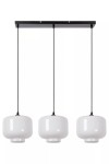 Lampa wisząca Medine 3-punktowa w kolorze czarnym i białym. Składa się z trzech okrągłych kloszy z białego szkła zawieszonych na czarnych przewodach. Montaż na prostokątnej podstawie. Idealna do nowoczesnych wnętrz.