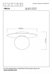 Biała lampa sufitowa Tricia, jedno-punktowa, o średnicy 25 cm i wysokości 17,5 cm. Okrągły klosz z przezroczystą kulą, zamontowany na płaskim, okrągłym elemencie mocującym. Prosty, nowoczesny design.