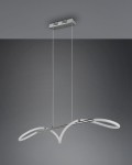Lampa wisząca Argos LED 1-punktowa w chromowanej obudowie, z elastycznymi, białymi elementami w kształcie fal. Produkt zawieszony na dwóch cienkich linkach, montowany do sufitu, na szarym tle.