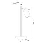 Biała lampka biurkowa SL1090 z okrągłą podstawą. Wysokość 43 cm, szerokość 19,5 cm, średnica podstawy 14,5 cm. Z regulowanym kloszem, umożliwiającym skierowanie światła. Prosty, nowoczesny design, idealna do biura lub na stół.