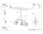 Artemis lampa sufitowa 3-punktowa w kolorze białym, z geometrycznymi kloszami w kształcie diamentu. Ujęcie frontalne, pokazujące instalację lampy z trzema punktami świetlnymi zawieszonymi na metalowej konstrukcji. Prosta, nowoczesna forma.