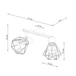Czarna lampa sufitowa Artemis z dwoma punktami świetlnymi. Kształt geometryczny, wymiary: 31 cm szerokości, 17 cm wysokości, 8 cm głębokości. Elementy metalowe, z kloszami w formie sześcianu o wymiarach 19 cm i 15 cm. Montaż sufitowy.