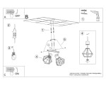 Czarna lampa sufitowa Artemis 2-punktowa, z geometrycznymi kloszami w kształcie diamentu. Ujęcie z boku, pokazujące montaż i detale konstrukcyjne. Widoczne elementy mocujące oraz instrukcja instalacji.