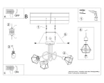 Trójpunktowa lampa sufitowa Artemis w kolorze czarnym, z metalową podstawą i geometrycznymi kloszami w kształcie diamentu. Ujęcie z przodu, pokazujące wszystkie trzy klosze, zawieszone na elastycznych ramionach. Idealna do nowoczesnych wnętrz.