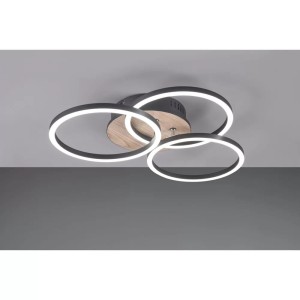 Circle LED lampa sufitowa 3-punktowa (z pilotem) czarna/imitacja drewna R62823135