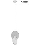 Lampa wisząca Disco LED 1-punktowa w kolorze chromu, zawieszona na cienkim przewodzie. Składa się z dwóch okrągłych, metalicznych elementów o różnych średnicach, jeden z nich jest matowy, a drugi błyszczący. Montaż sufitowy, minimalistyczny design.