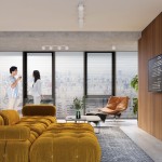 Lampa sufitowa Yoli 1-punktowa w kolorze białym, z czterema okrągłymi kloszami, zamontowana na gładkim, białym stropie. Widoczny nowoczesny salon z dużymi oknami, wygodnymi sofami i minimalistycznymi meblami.