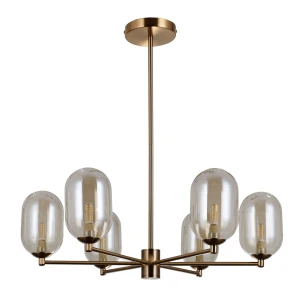 Perano lampa wisząca 6-punktowa mosiądz/bursztynowy PND-4215-6-HBR