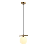 Lampa wisząca Merseta D15 w kolorze brązu antycznego z białym, okrągłym kloszem. Produkt zawieszony na cienkim, czarnym przewodzie, z poziomą, metalową poprzeczką. Wysoka elegancja, idealna do nowoczesnych wnętrz.