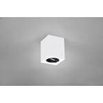 Biscuit lampa sufitowa 1-punktowa w kolorze białym, o prostokątnej formie. Zamontowana na suficie, z widocznym otworem na żarówkę w środku. Tło w odcieniu szarym, co podkreśla minimalistyczny design lampy.