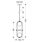 Lampa wisząca Cordel, 2-punktowa, czarna. Zawieszenie z prostokątnym mocowaniem, dwa okrągłe klosze o średnicy 15 cm. Wymiary: długość całkowita 140 cm, szerokość 18,5 cm, grubość 12 mm. Minimalistyczny design, idealna do nowoczesnych wnętrz.