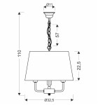 Żyrandol Pasteri 3-punktowy w kolorze czarnym, o prostokątnej kloszowej formie. Wysokość 110 cm, szerokość 32,5 cm. Zawieszony na metalowym łańcuchu, z elementami mocującymi. Idealny do wnętrz w stylu nowoczesnym lub industrialnym.