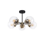 Lampa sufitowa 5-punktowa w kolorze czarnym i patynowym, z pięcioma szklanymi kulami. Kule osadzone na metalowej konstrukcji, wiszącej z okrągłego mocowania. Stylowy design, idealna do nowoczesnych wnętrz.