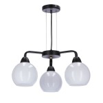 Lampa wisząca Caldera 3-punktowa w kolorze czarnym. Posiada trzy kuliste klosze z przezroczystego szkła, zawieszone na smukłych ramionach. Ujęcie z góry, prezentujące elegancki design oraz nowoczesne wykończenie.