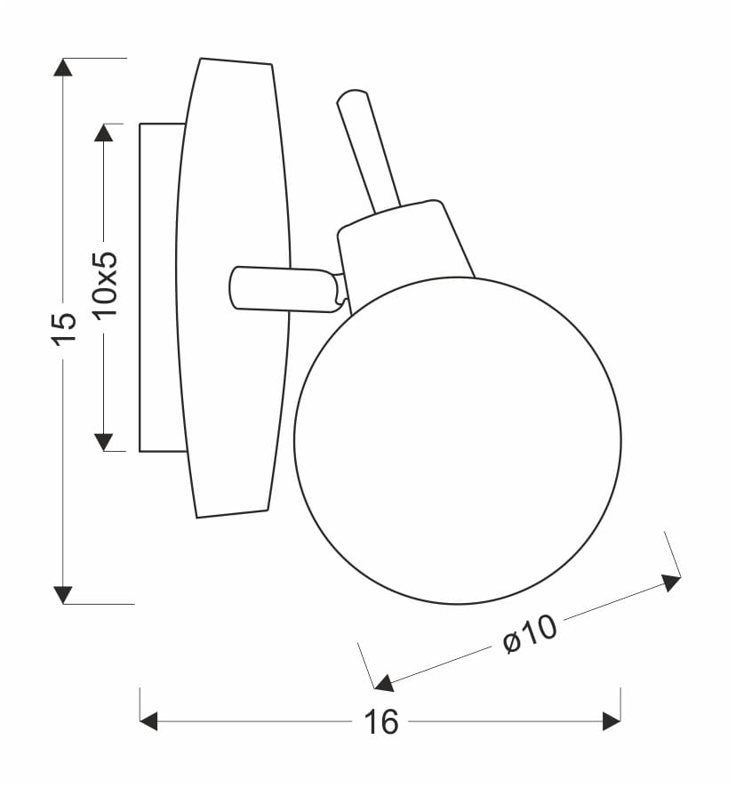 Lentini kinkiet 1-punktowy w kolorze patyny, z okrągłą głowicą o średnicy 10 cm, zamontowany na owalnej podstawie. Wymiary: wysokość 15 cm, szerokość 16 cm, głębokość 10 cm. Produkt w pozycji stojącej, widok z boku.