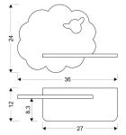 Kinkiet LED w kształcie owcy, czarny. Wymiary: 36 cm szerokości, 24 cm wysokości, 12 cm głębokości. Zawiera prostą listwę na lampę, z delikatnym detalem w postaci owcy. Idealny do nowoczesnych wnętrz.