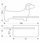 Kinkiet LED w kształcie psa, kolor niebieski. Wymiary: 36,5 cm długości, 18,5 cm wysokości, 12 cm głębokości. Zawiera prostokątną podstawę z zamontowanym źródłem światła. Prosty design, idealny do pokoju dziecięcego lub jako dekoracja.
