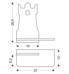 Kinkiet LED Tower, czarny, o wysokości 28,5 cm i szerokości 16 cm. Posiada prostą, nowoczesną formę z lekko zaokrąglonymi krawędziami. Widoczny detal to otwór w kształcie prostokąta na podstawie. Wymiary podstawy: 27 cm x 12 cm.