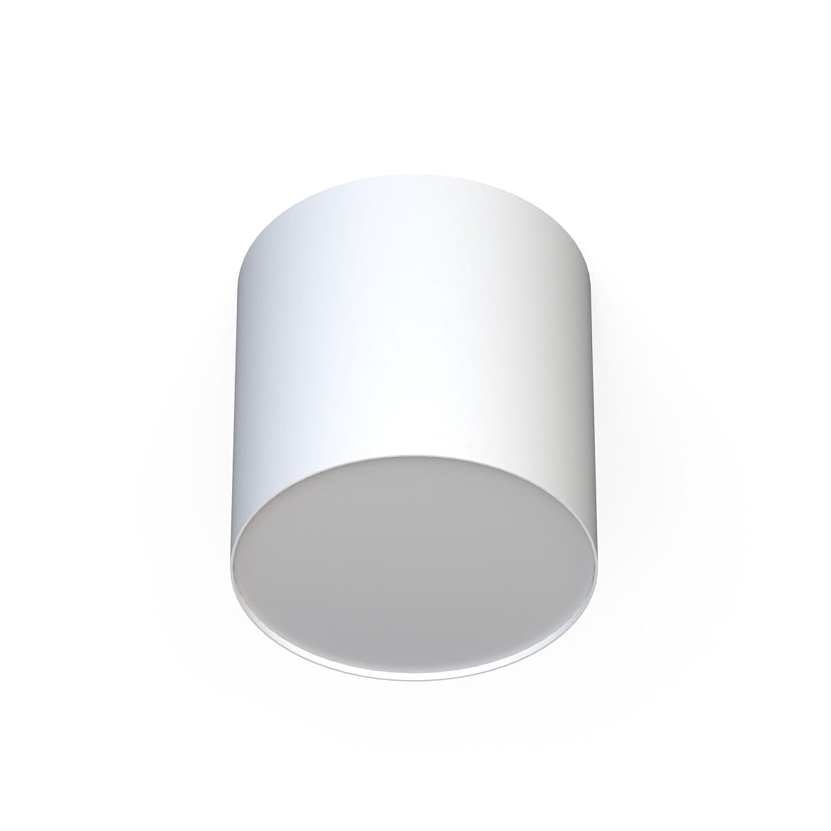 Biała lampa sufitowa Point Plexi M o cylindrycznym kształcie, zamontowana na suficie. Gładka, matowa powierzchnia, bez widocznych zdobień. Idealna do nowoczesnych wnętrz.