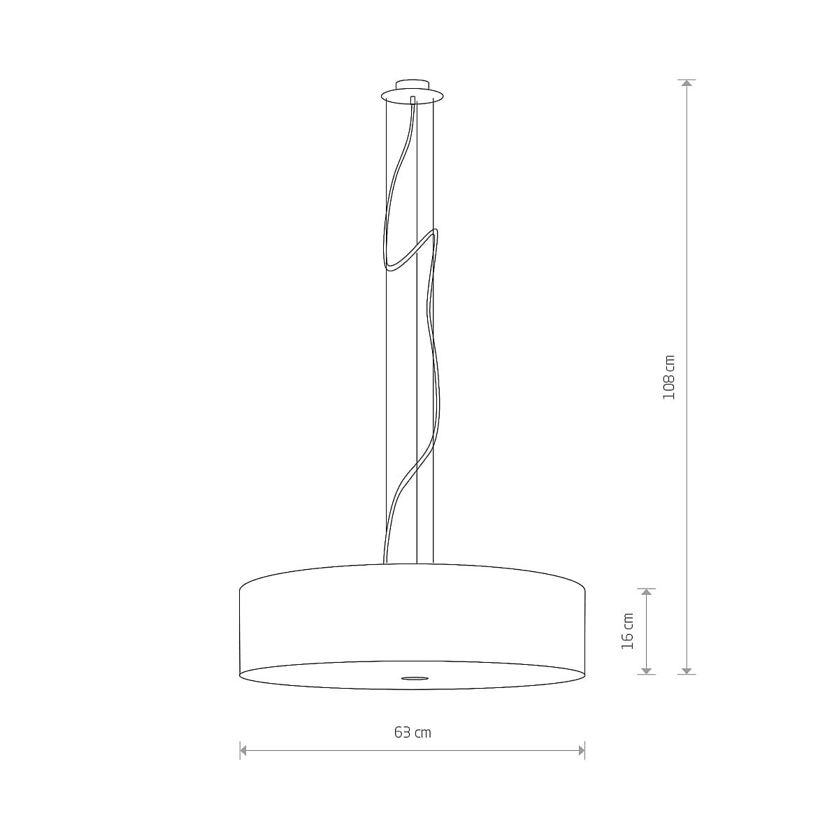 Szara lampa wisząca Viviane 3-punktowa, z okrągłym kloszem o średnicy 63 cm i wysokości 16 cm. Uchwyt o długości 108 cm z dekoracyjnym kablem. Prosty, nowoczesny design, idealna do aranżacji wnętrz.