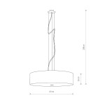 Szara lampa wisząca Viviane 3-punktowa, z okrągłym kloszem o średnicy 63 cm i wysokości 16 cm. Uchwyt o długości 108 cm z dekoracyjnym kablem. Prosty, nowoczesny design, idealna do aranżacji wnętrz.