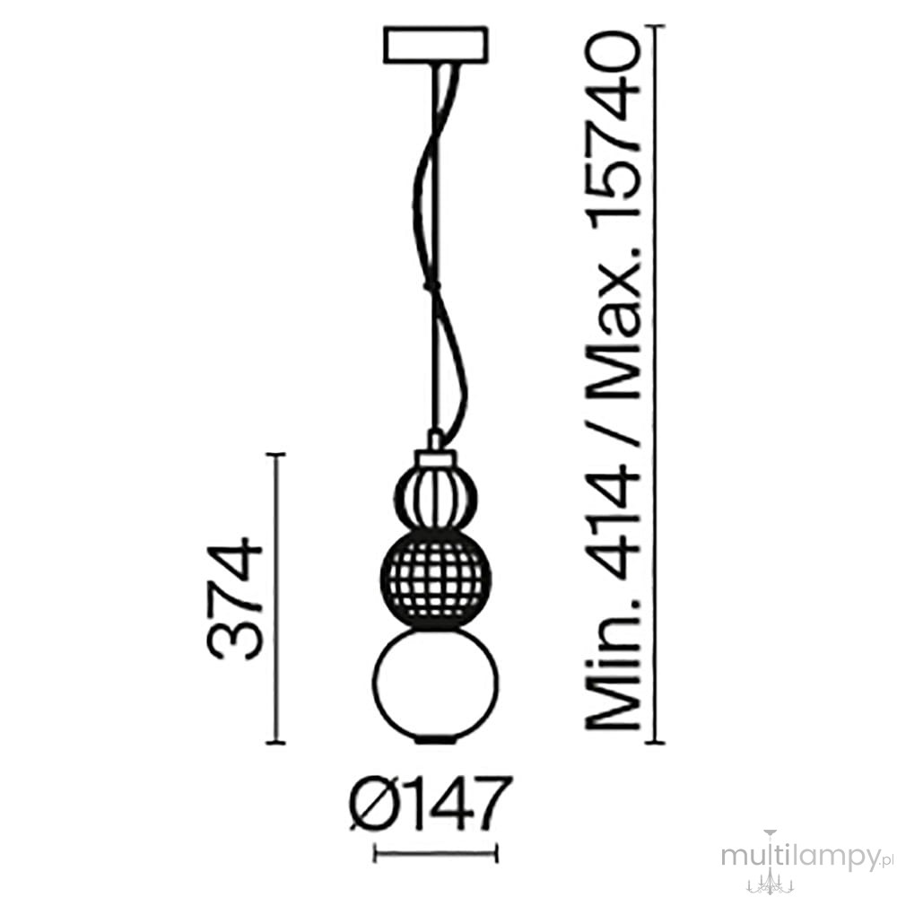 Złota lampa wisząca Collar LED P069PL-L16G3K o średnicy 147 mm i wysokości 374 mm. Posiada ozdobny klosz z siatką oraz kulisty element. Możliwość regulacji wysokości od 414 mm do 1574 mm. Montaż sufitowy, nowoczesny design.
