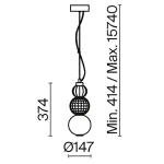 Złota lampa wisząca Collar LED P069PL-L16G3K o średnicy 147 mm i wysokości 374 mm. Posiada ozdobny klosz z siatką oraz kulisty element. Możliwość regulacji wysokości od 414 mm do 1574 mm. Montaż sufitowy, nowoczesny design.